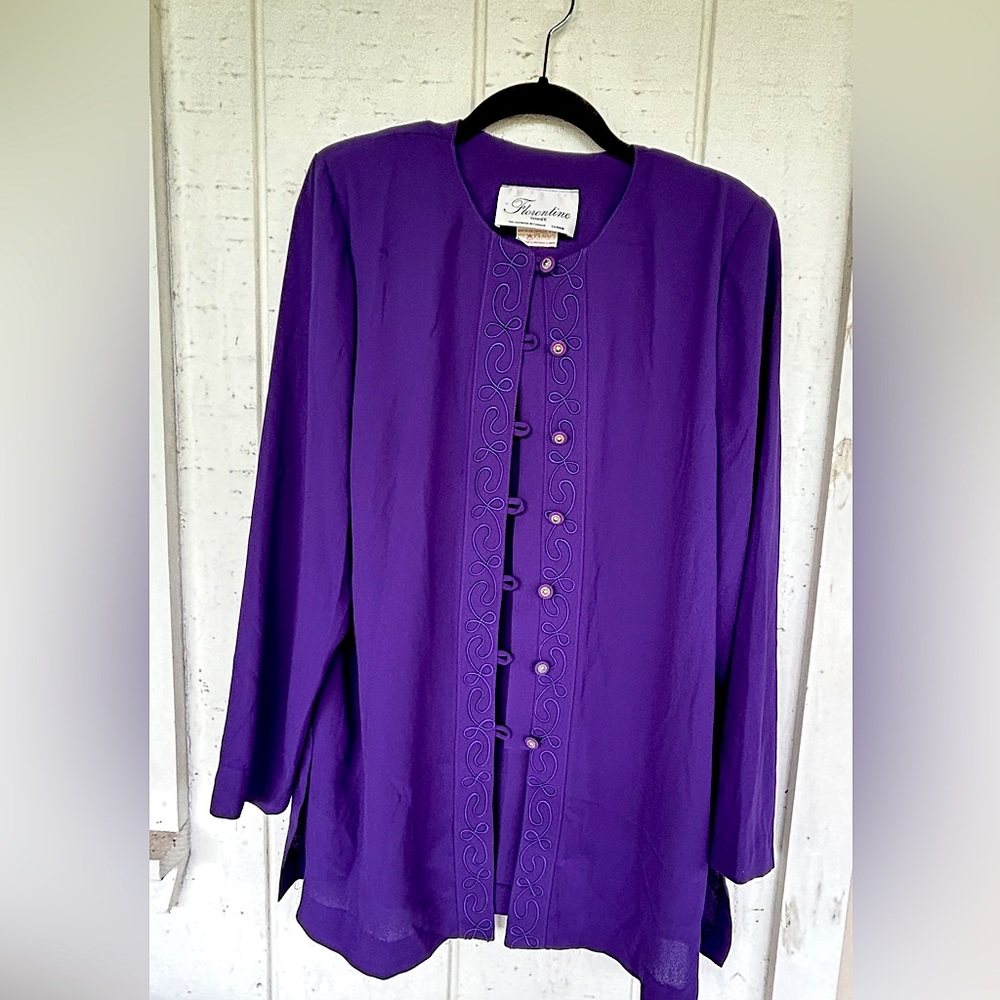 Elegant Purple Tunic with Embroidered Accent-  Size 12 -